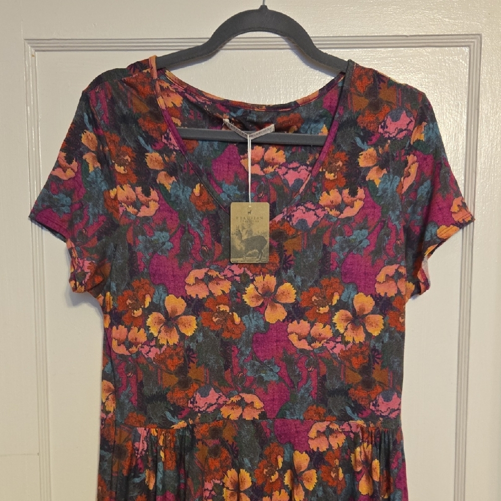 Peruvian Connection Barranco Floral Short Sleeve Dress
